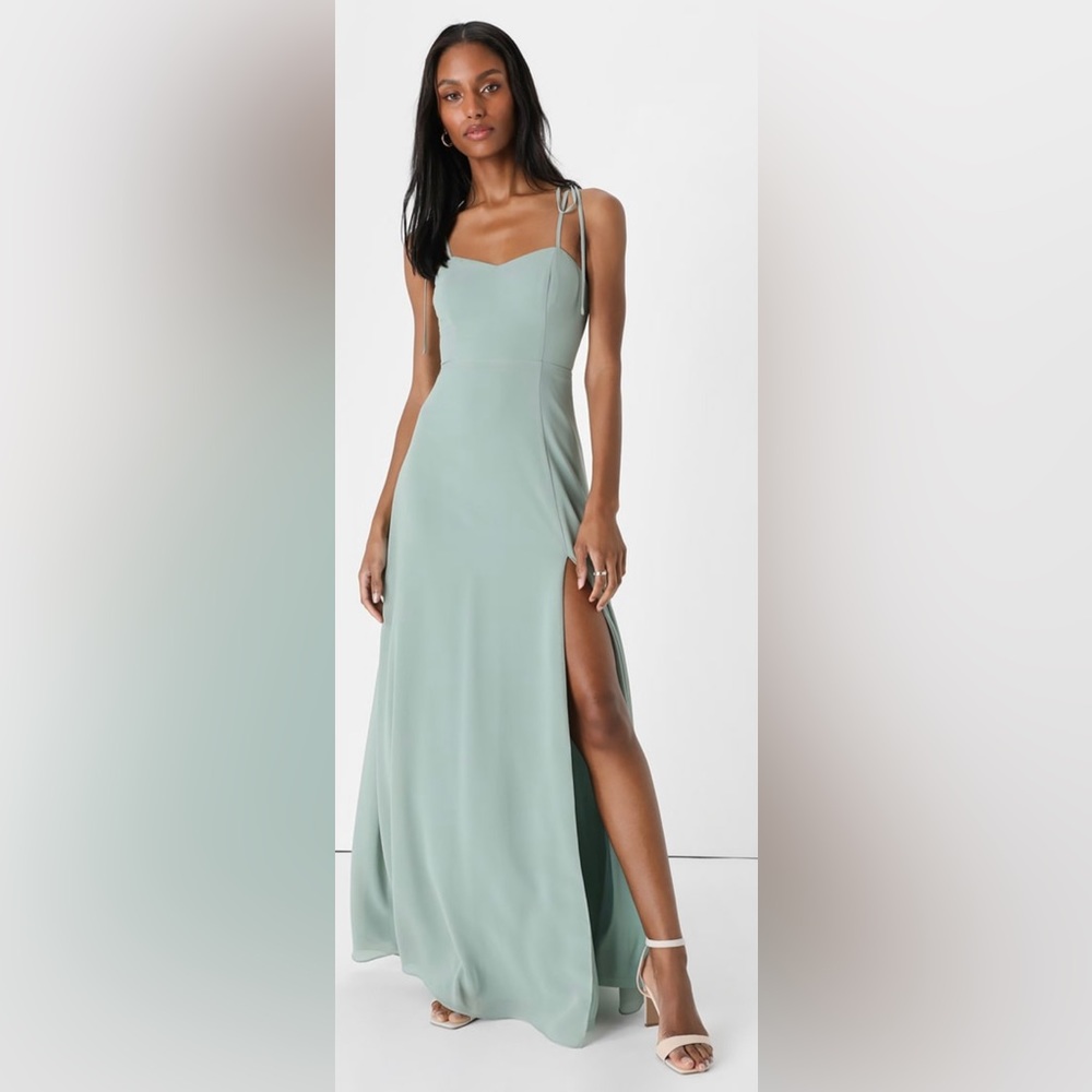 Lulus Darling Devotion Sage Brush Tie-Strap Maxi Dress Size XL